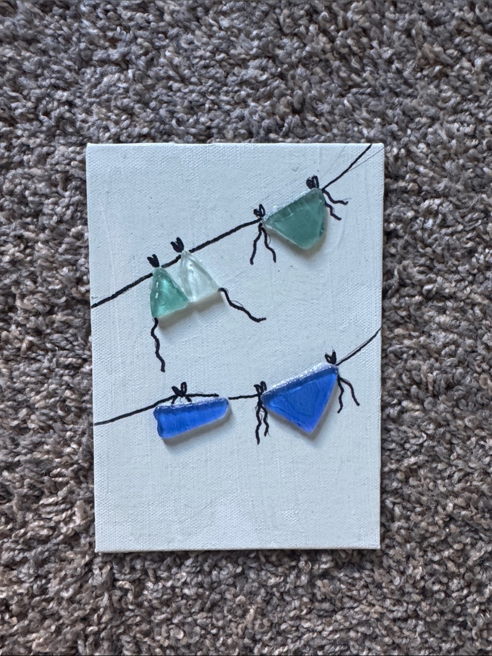 Handmade Sea Glass Wall Art Canvas in Blue and Seafoam